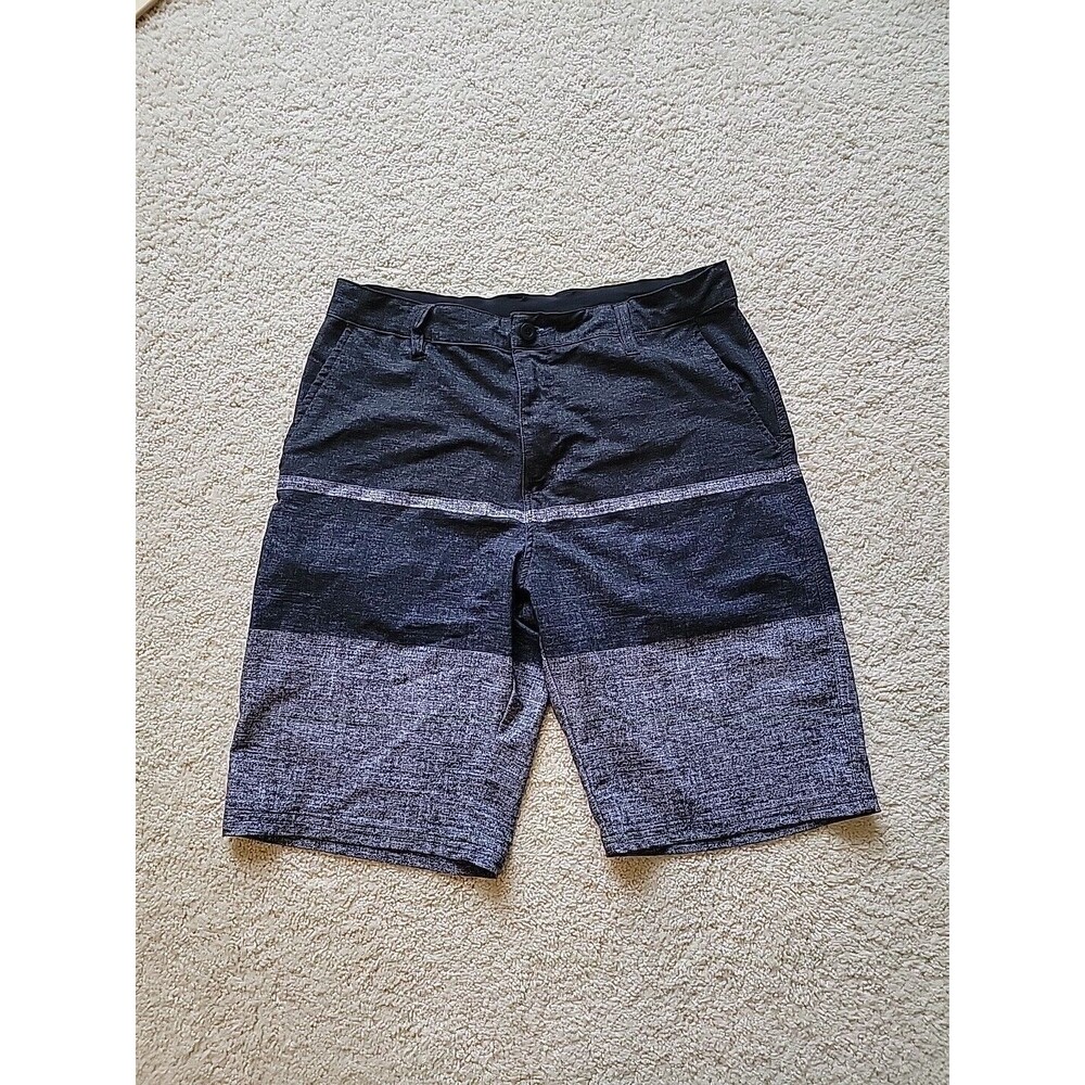 Burnside Mens Board Shorts Size 32 Black/Grey Cotton Lightweight Zip Stretch